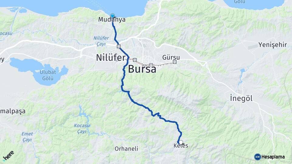 Bursa Mudanya Keles Arası Kaç Km - Yol Haritası