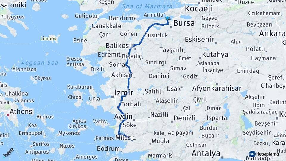 Bursa Mudanya Milas Muğla Arası Kaç Saat? Yol Haritası, Yakıt, Rota ve Mesafe Hesaplama Bursa Mudanya Milas Muğla Arası Kaç Km? Kaç Saat? Yol Haritası
