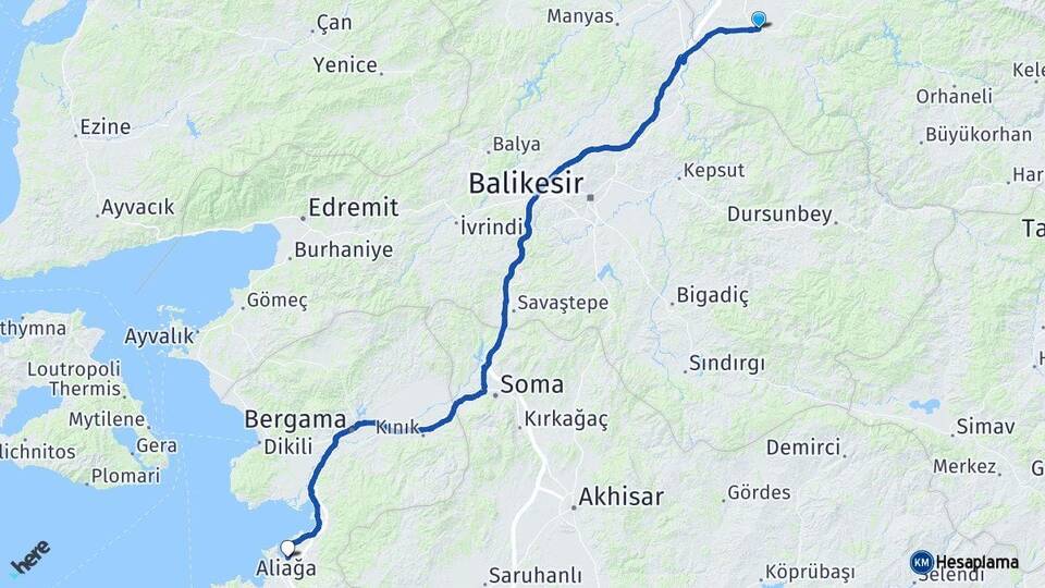 Bursa Mustafakemalpaşa Aliağa İzmir Arası Kaç Km - Yol Haritası