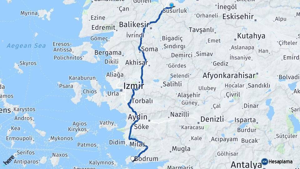 Bursa Mustafakemalpaşa Bodrum Muğla Arası Kaç Km - Yol Haritası