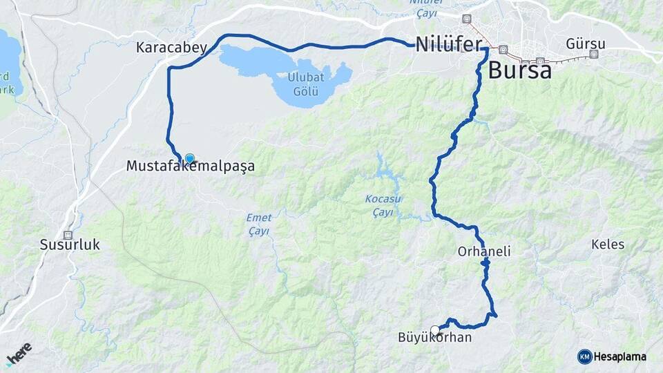 Bursa Mustafakemalpaşa Büyükorhan Arası Kaç Km - Yol Haritası