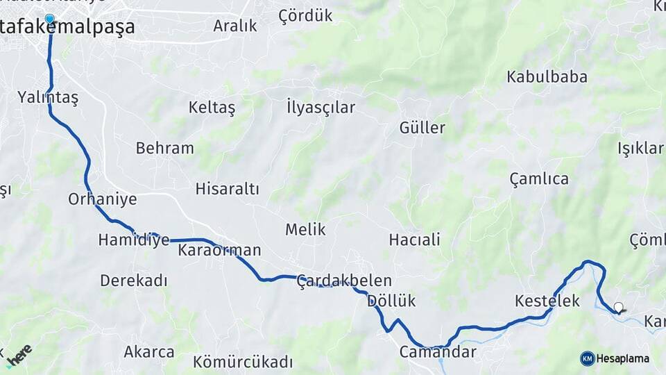 Bursa Mustafakemalpaşa Çaltılıbük Mustafakemalpaşa Arası Kaç Km - Yol Haritası