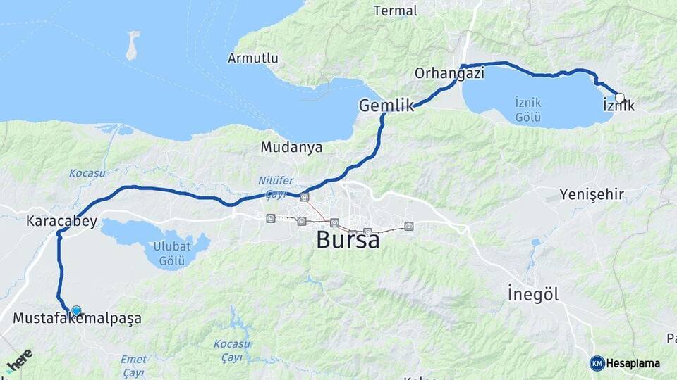 Bursa Mustafakemalpaşa İznik Arası Kaç Km - Yol Haritası