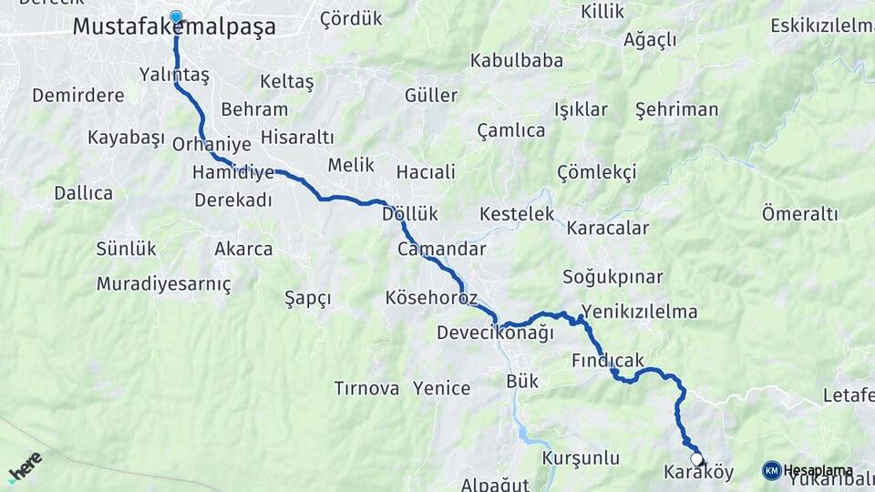 Bursa Mustafakemalpaşa Karaköy Mustafakemalpaşa Arası Kaç Km - Yol Haritası