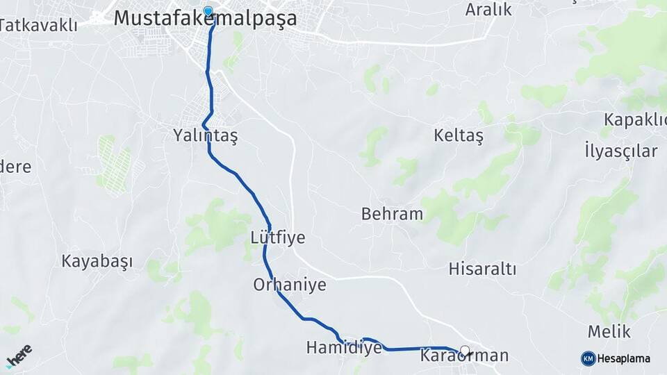 Bursa Mustafakemalpaşa Karaorman Mustafakemalpaşa Arası Kaç Km - Yol Haritası