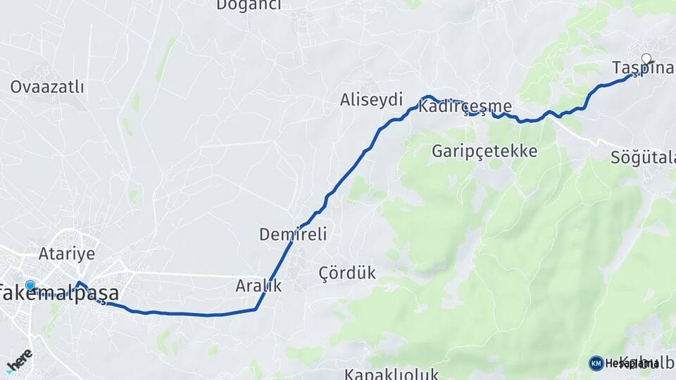Bursa Mustafakemalpaşa Taşpınar Mustafakemalpaşa Arası Kaç Km - Yol Haritası