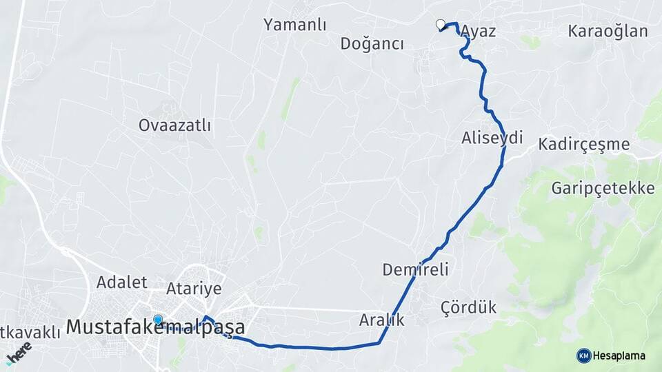 Bursa Mustafakemalpaşa Yavelli Mustafakemalpaşa Arası Kaç Km - Yol Haritası