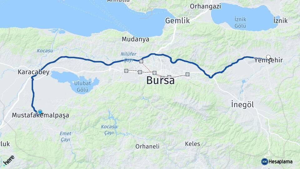 Bursa Mustafakemalpaşa Yenişehir Arası Kaç Km - Yol Haritası