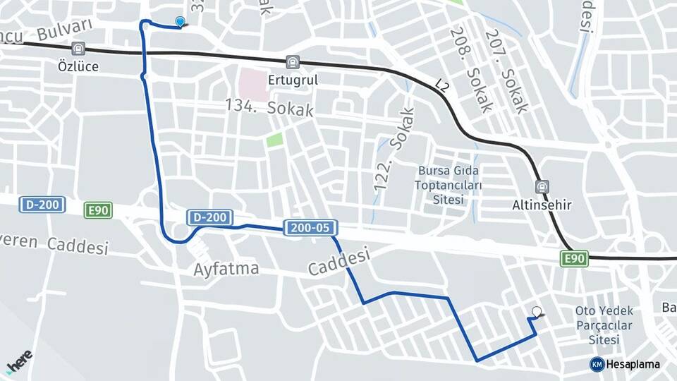Bursa Nilüfer Alaaddinbey Nilüfer Arası Kaç Km - Yol Haritası