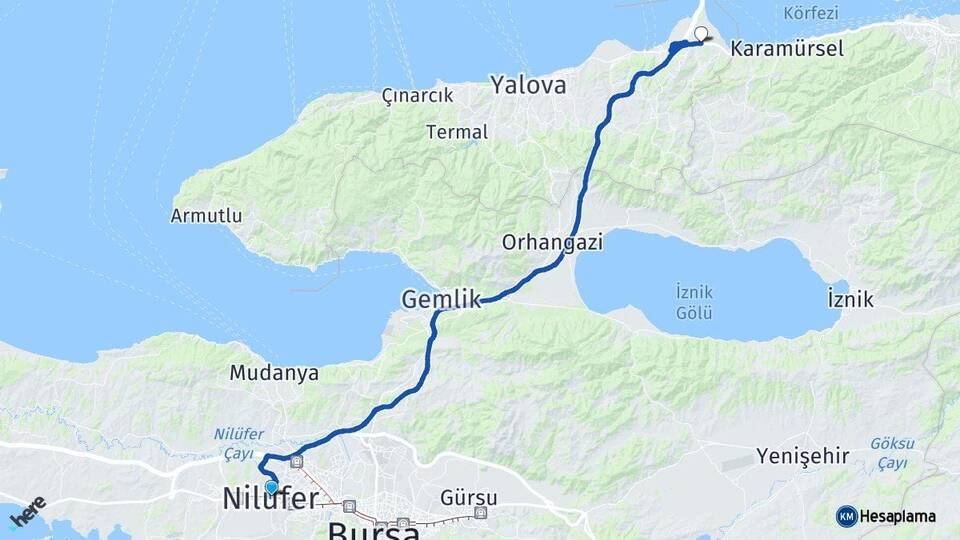 Bursa Nilüfer Altınova Yalova Arası Kaç Km - Yol Haritası