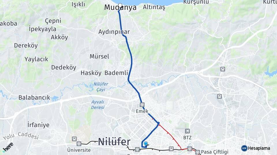 Bursa Nilüfer Ataevler Mudanya Arası Kaç Km - Yol Haritası