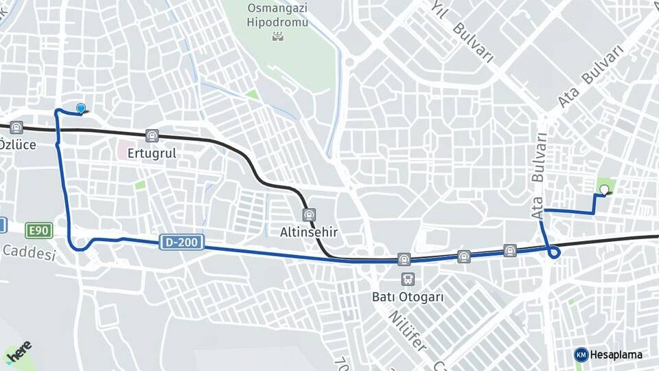 Bursa Nilüfer Ataevler Nilüfer Arası Kaç Km - Yol Haritası