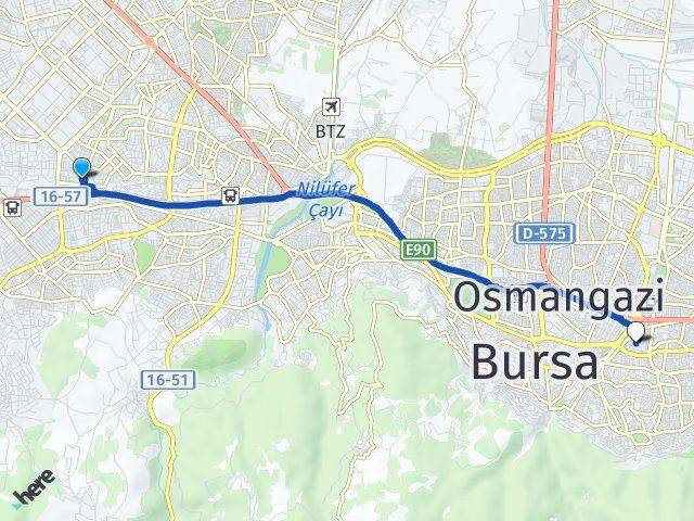 Bursa Nilüfer Ataevler Yıldırım Arası Kaç Km - Yol Haritası