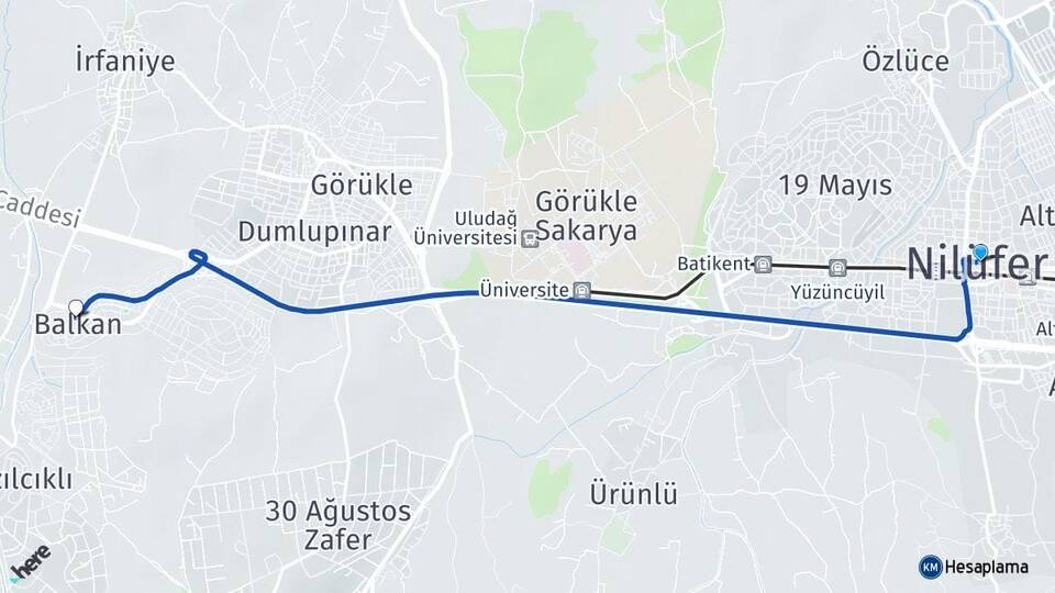Bursa Nilüfer Balkan Nilüfer Arası Kaç Km - Yol Haritası