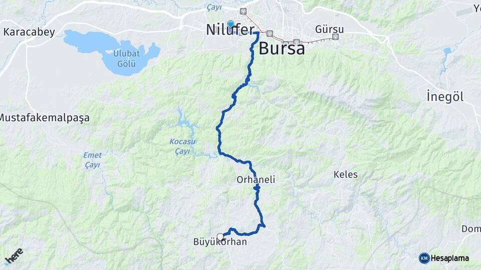 Bursa Nilüfer Büyükorhan Arası Kaç Km - Yol Haritası