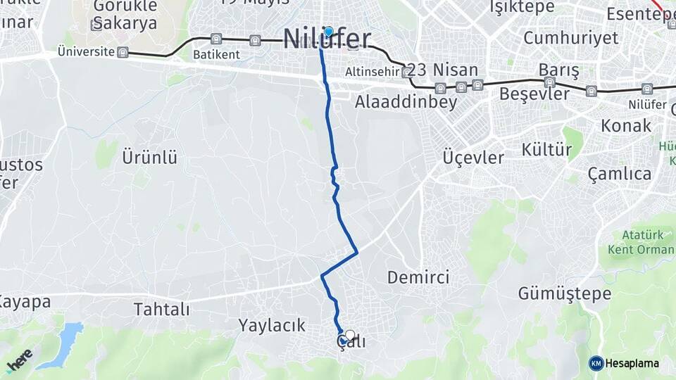 Bursa Nilüfer Çalı Nilüfer Arası Kaç Km - Yol Haritası