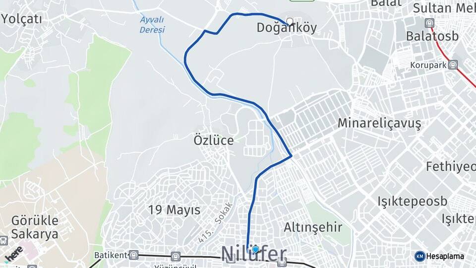 Bursa Nilüfer Doğanköy Nilüfer Arası Kaç Km - Yol Haritası