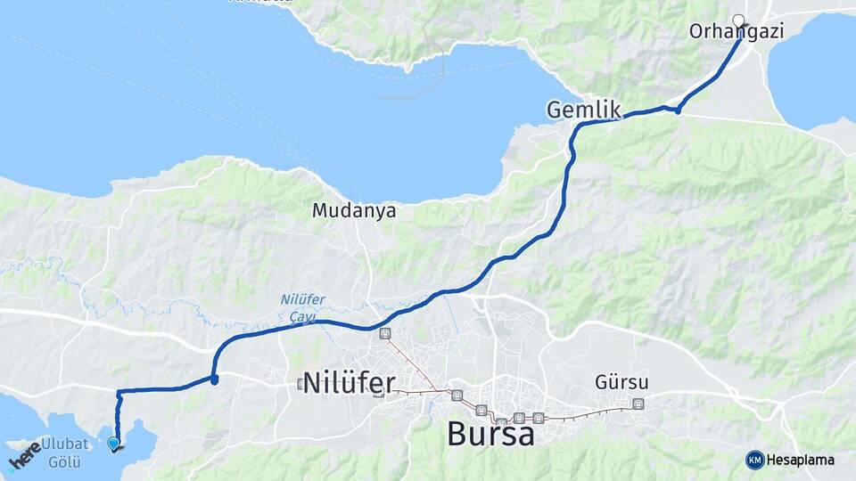 Bursa Nilüfer Gölyazı Orhangazi Arası Kaç Km - Yol Haritası