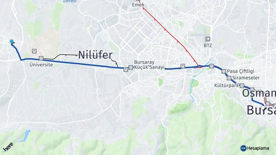 Bursa Nilüfer Görükle Arası Kaç Km - Yol Haritası