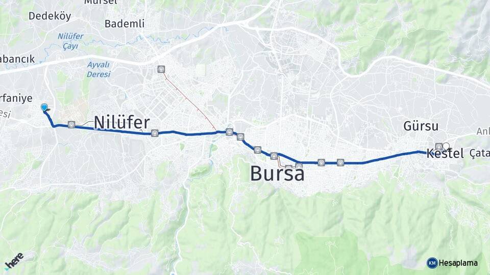 Bursa Nilüfer Görükle Kestel Arası Kaç Km - Yol Haritası