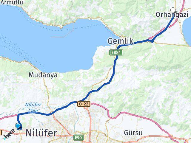 Bursa Nilüfer Görükle Orhangazi Arası Kaç Km - Yol Haritası