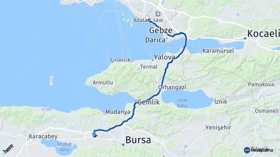 Bursa Nilüfer Görükle Pendik İstanbul Arası Kaç Km - Yol Haritası