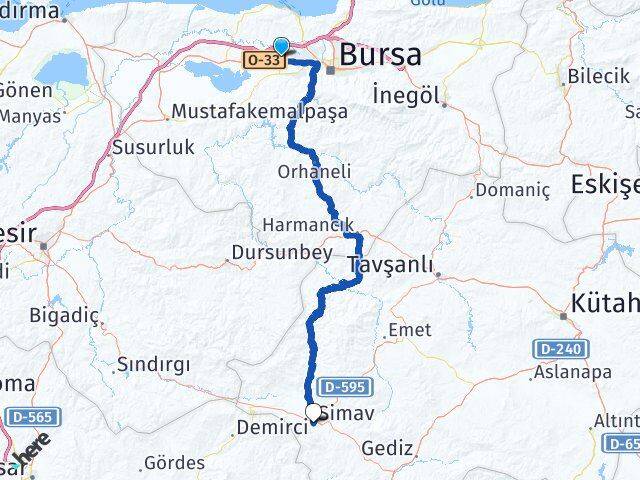 Bursa Nilüfer Görükle Simav Kütahya Arası Kaç Km - Yol Haritası