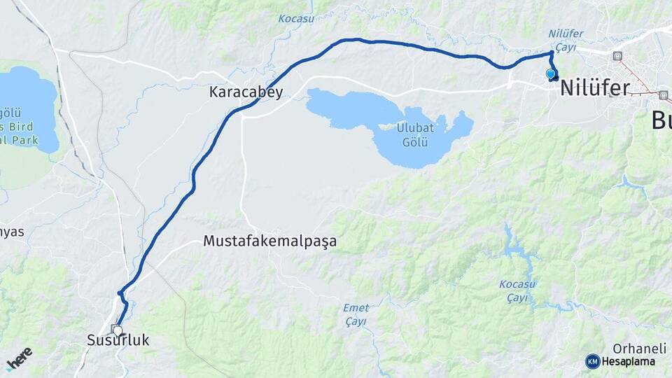 Bursa Nilüfer Görükle Susurluk Balıkesir Arası Kaç Km - Yol Haritası