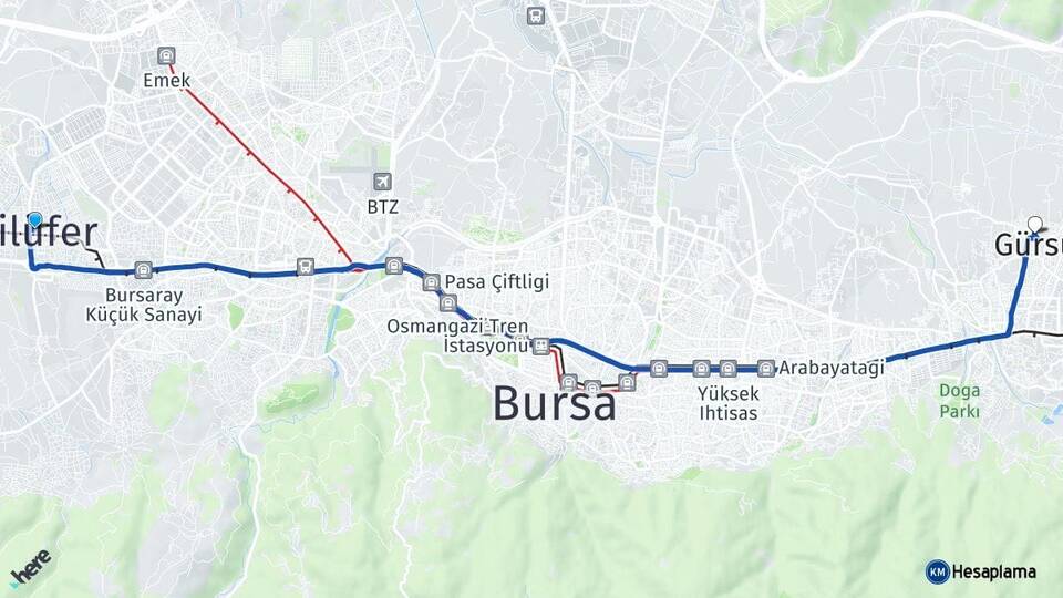 Bursa Nilüfer Gürsu Arası Kaç Km - Yol Haritası