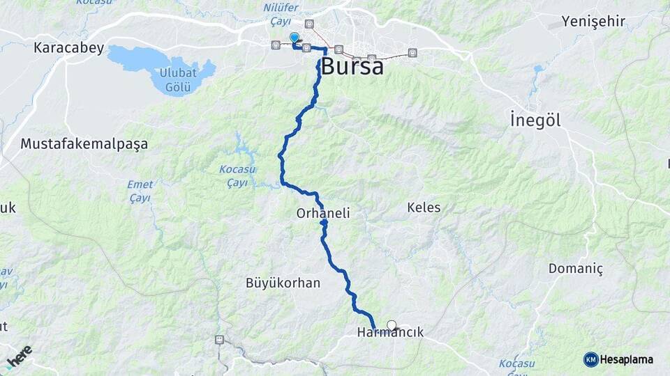 Bursa Nilüfer Harmancık Arası Kaç Km - Yol Haritası