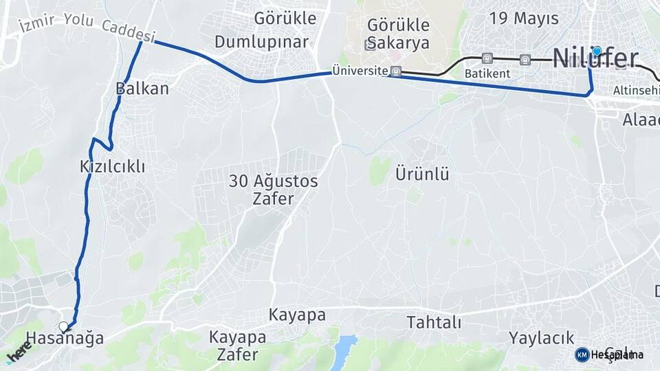 Bursa Nilüfer Hasanağa Nilüfer Arası Kaç Km - Yol Haritası