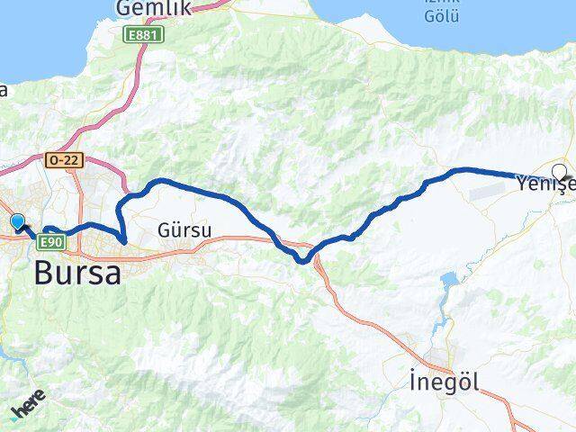 Bursa Nilüfer İhsaniye Yenişehir Arası Kaç Km - Yol Haritası