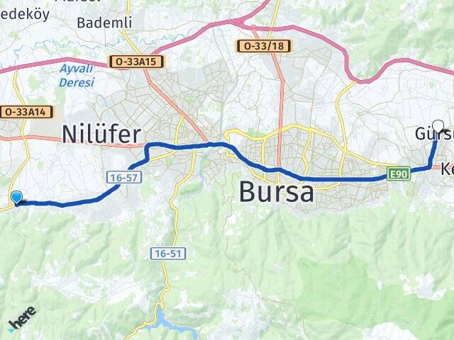 Bursa Nilüfer Kayapa Gürsu Arası Kaç Km - Yol Haritası