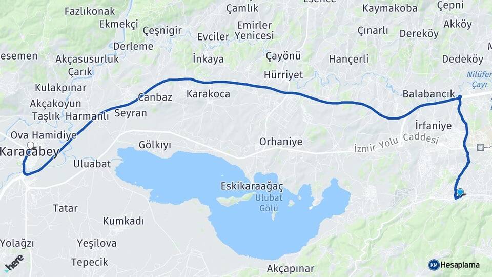 Bursa Nilüfer Kayapa Karacabey Arası Kaç Km - Yol Haritası