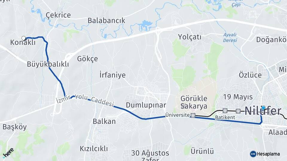 Bursa Nilüfer Konaklı Nilüfer Arası Kaç Km - Yol Haritası