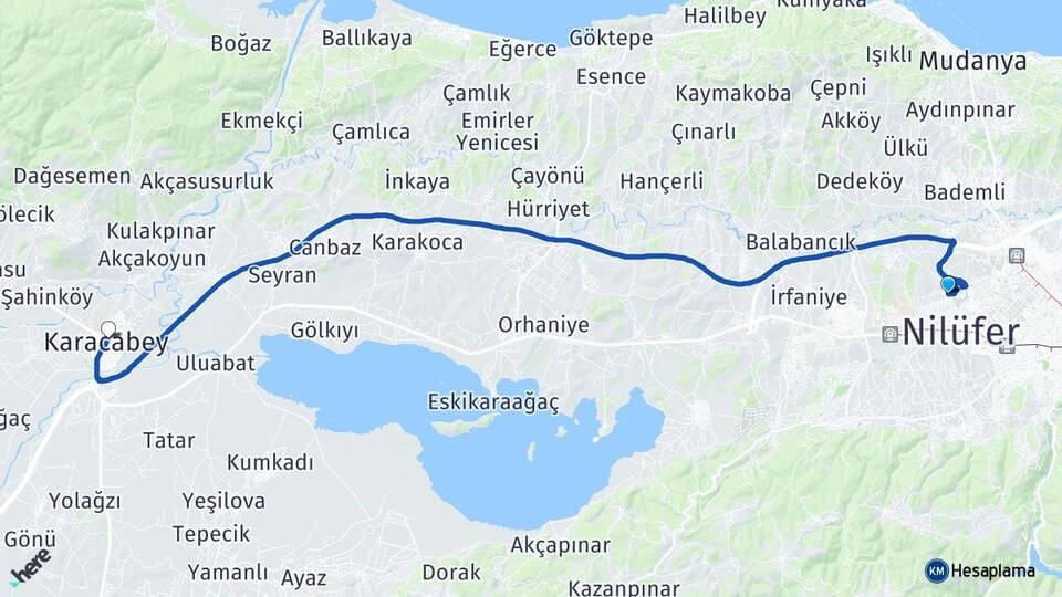 Bursa Nilüfer Özlüce Karacabey Arası Kaç Km - Yol Haritası
