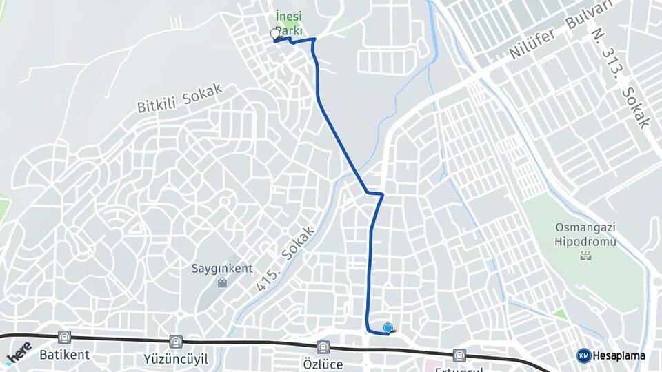 Bursa Nilüfer Özlüce Nilüfer Arası Kaç Km - Yol Haritası