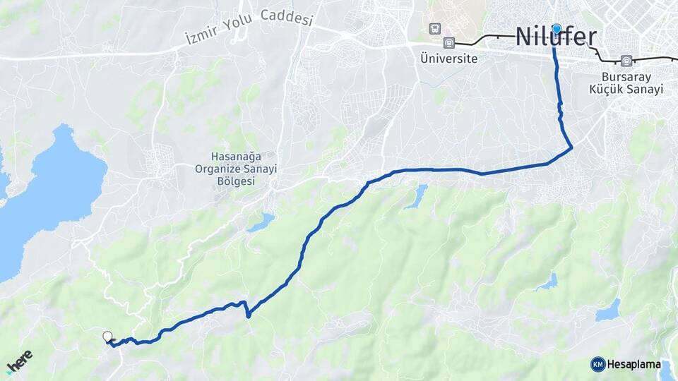 Bursa Nilüfer Unçukuru Nilüfer Arası Kaç Km - Yol Haritası
