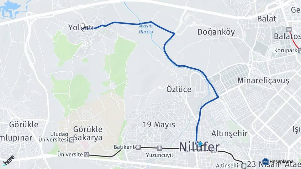 Bursa Nilüfer Yolçatı Nilüfer Arası Kaç Km - Yol Haritası