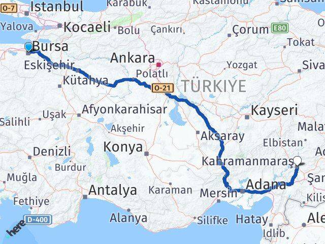 Bursa Onikişubat Kahramanmaraş Arası Kaç Km - Yol Haritası