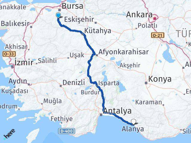Bursa Orhaneli Alanya Antalya Arası Kaç Km - Yol Haritası