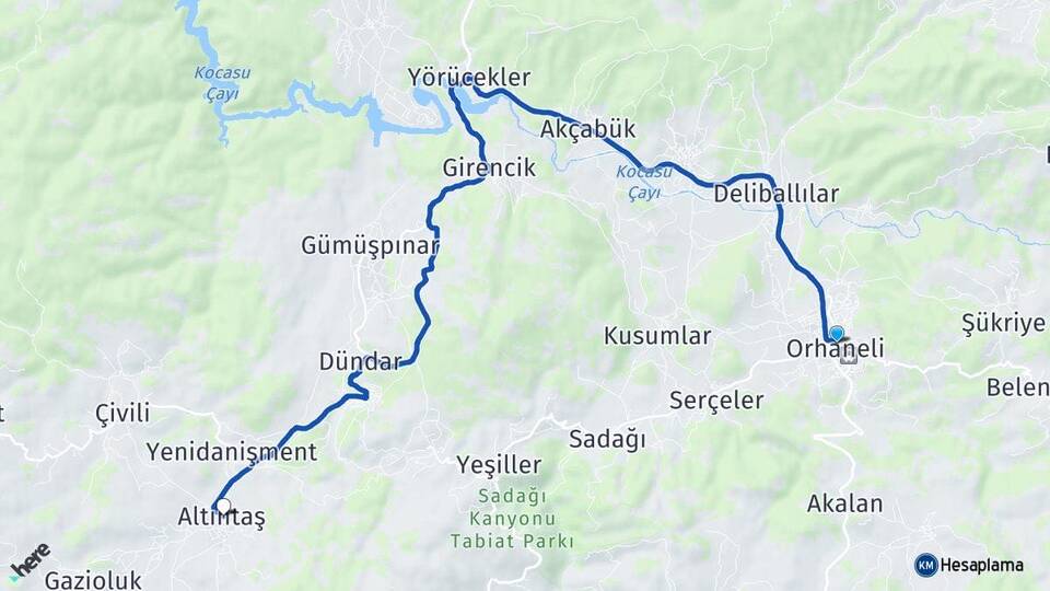 Bursa Orhaneli Altıntaş Orhaneli Arası Kaç Km - Yol Haritası