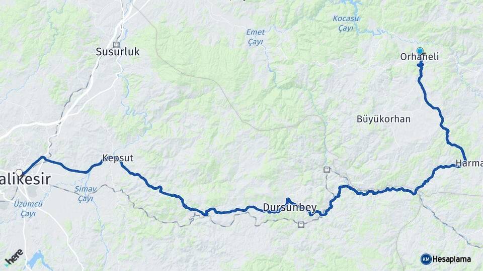 Bursa Orhaneli Balıkesir Arası Kaç Km - Yol Haritası