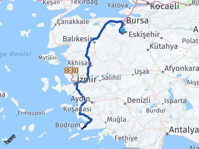 Bursa Orhaneli Bodrum Muğla Arası Kaç Km - Yol Haritası