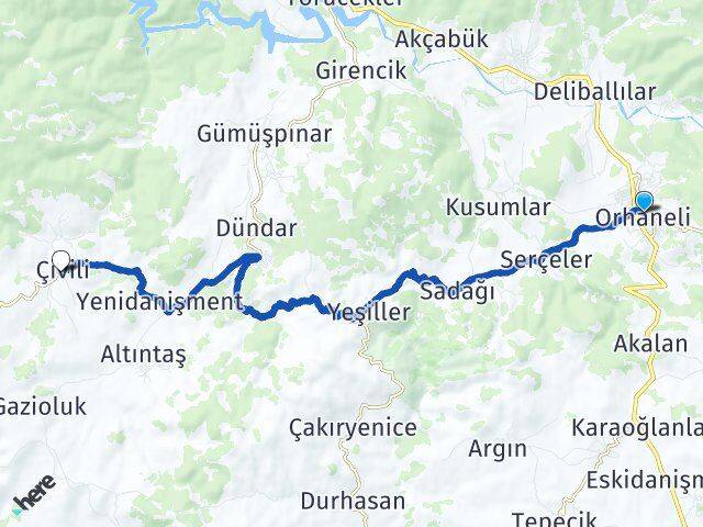 Bursa Orhaneli Çivili Orhaneli Arası Kaç Km - Yol Haritası