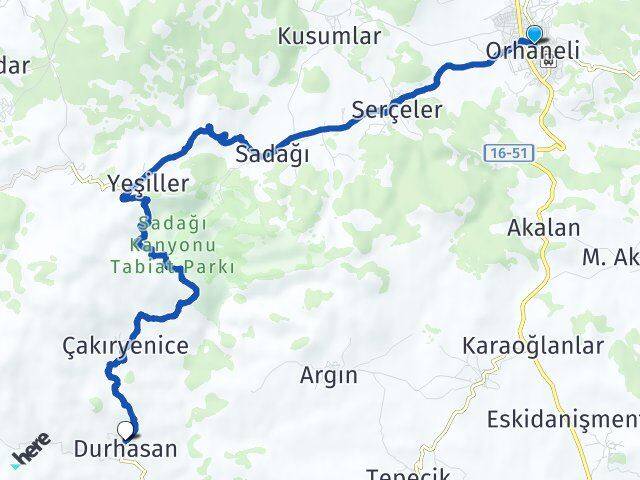 Bursa Orhaneli Durhasan Büyükorhan Arası Kaç Km - Yol Haritası
