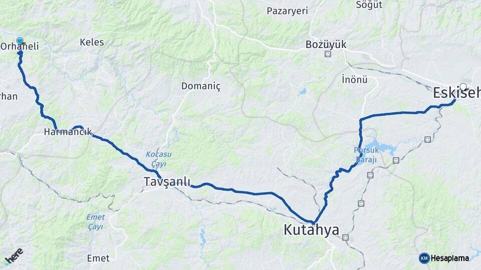 Bursa Orhaneli Eskişehir Arası Kaç Km - Yol Haritası