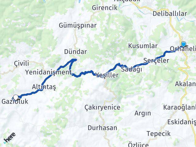 Bursa Orhaneli Gazioluk Orhaneli Arası Kaç Km - Yol Haritası