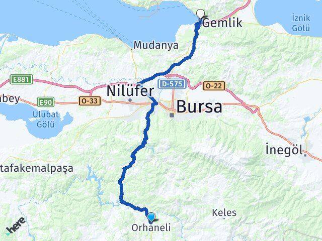 Bursa Orhaneli Gemlik Arası Kaç Km - Yol Haritası