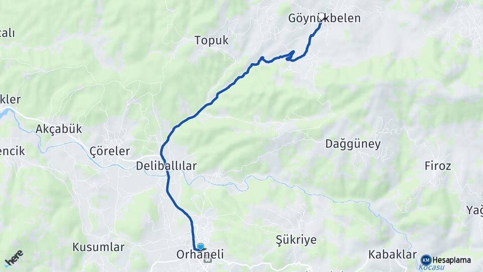 Bursa Orhaneli Göynükbelen Orhaneli Arası Kaç Km - Yol Haritası